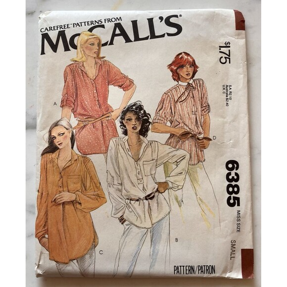 McCall's Other - McCall's Miss Pattern Blouse or Tunic 6385 Size 10-12  Small 1978 Vintage Uncut